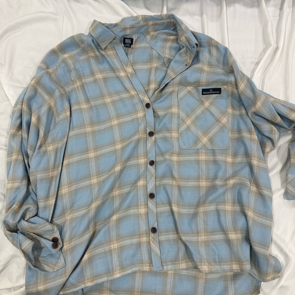 BDG Light Blue and Beige Plaid Casual Shirt